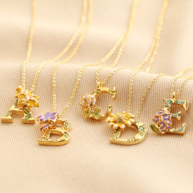 Floral Initial Necklace in Gold Floral Initial Necklace in Gold