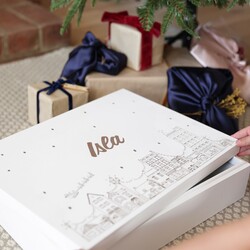 Personalised Festive Houses White Wooden Christmas Eve Box