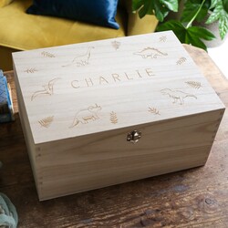 Personalised Name Dinosaur Wooden Hamper Box
