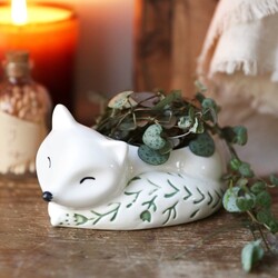 Small Ceramic Sleeping Fox Planter, H6cm