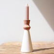 White and Terracotta Candlestick Holder with Candle