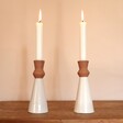 Two White and Terracotta Candlestick Holders