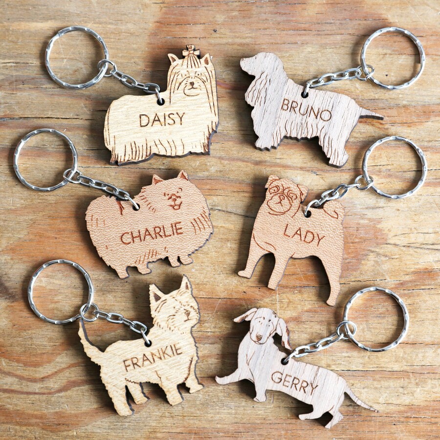 Personalised Wooden Dog Keyring Lisa Angel