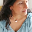 Model Wearing Silver Personalised 40th Birthday Double Heart and Birthstone Necklace