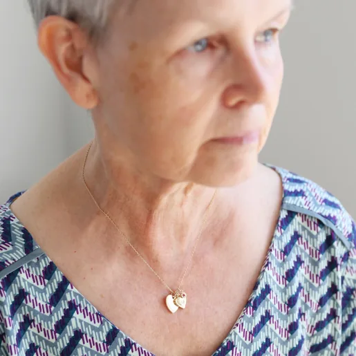Model Wearing Lisa Angel Personalised 60th Birthday Double Heart and Birthstone Necklace