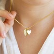 Personalised Birth Flower Double Heart Charm Necklace on Model