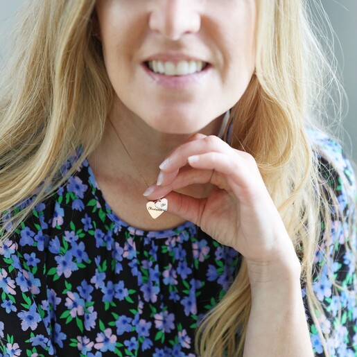 Model Wearing Lisa Angel Personalised Double Wide Heart Charm Necklace