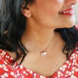 Model Wearing Personalised Fingerprint Sterling Silver Double Heart Pendant Necklace