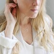Model Wearing Lisa Angel Personalised Gold Sterling Silver Double Heart Outline Necklace
