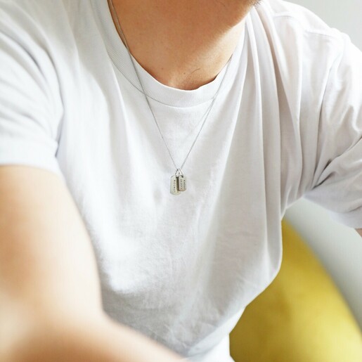 On Model Lisa Angel Personalised Stainless Steel Dog Tag Charm Necklace on Model