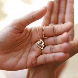 Personalised Sterling Silver Double Heart Outline Necklace with Swarovski Crystal