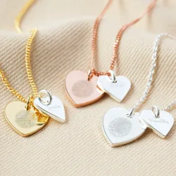 Personalised Fingerprint Sterling Silver Double Heart Pendant Necklace