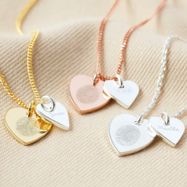 Lisa Angel Ladies' Personalised Fingerprint Sterling Silver Double Heart Pendant Necklace