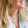 Close Up of Model Wearing Personalised Hand-Stamped Family Charm Necklace