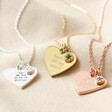 Three Personalised Wide Heart and Birthstone Charm Necklaces
