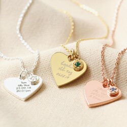 Personalised Wide Heart and Birthstone Charm Necklace