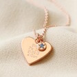 Rose Gold Personalised Wide Heart and Birthstone Charm Necklace