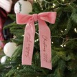 Personalised Pink Velvet Bow Hanging Decoration on Tree