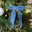 Personalised Blue Velvet Bow Hanging Decoration on Tree