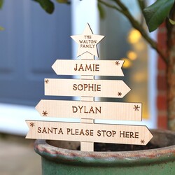Personalised Wooden Christmas Tree Family Signpost