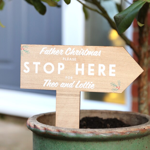 Personalised Wooden Father Christmas Please Stop Here Sign Personalised Wooden Father Christmas Please Stop Here Sign