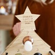 Close up of Personalised Wooden Christmas Tree Wine Advent