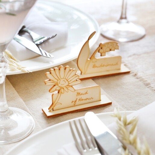 Engraved and Handmade Personalised Wooden Birth Flower Place Settings