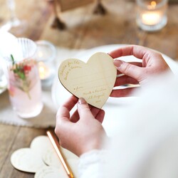 Set of 24 Personalised Wooden Heart Advice Cards for Weddings