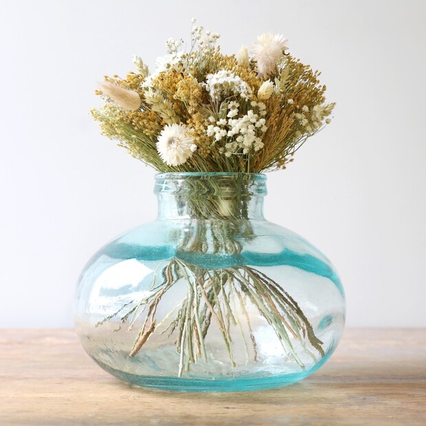 Short Round Recycled Glass Vase H22cm, Short Round Flower Vases