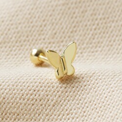Single Gold Sterling Silver Butterfly Barbell Earring