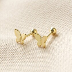 Gold Sterling Silver Butterfly Barbell Earrings