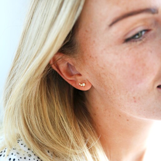 Gold Sterling Silver Crystal Constellation Barbell Earrings on Model