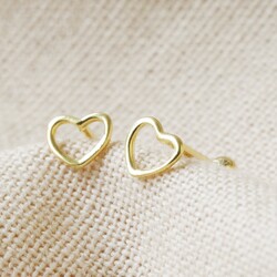 Gold Sterling Silver Heart Barbell Earrings