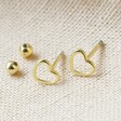 Gold Sterling Silver Heart Barbell Earrings Side by Side