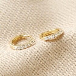 Tiny Gold Sterling Silver Crystal Huggie Hoop Earrings