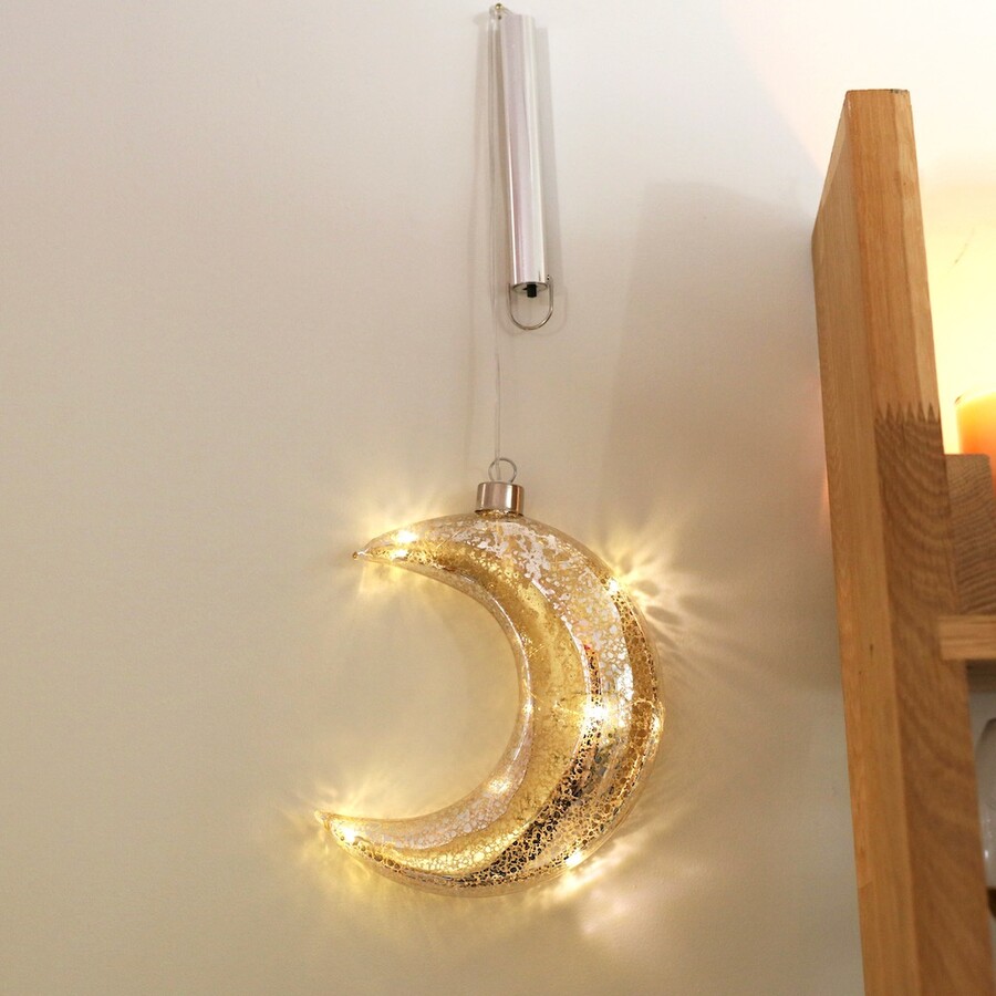 Hanging Crackled Silver Glass LED Moon Light | Lisa Angel