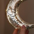 Close Up of Personalised Hanging Crackled Silver Glass LED Moon Light