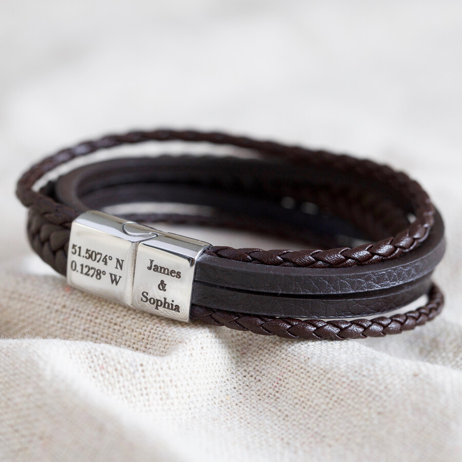 Men's Personalised Layered Leather Straps Bracelet | Lisa Angel