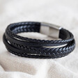Lisa Angel Men's Black Engraved Personalised Layered Vegan Leather Straps Bracelet