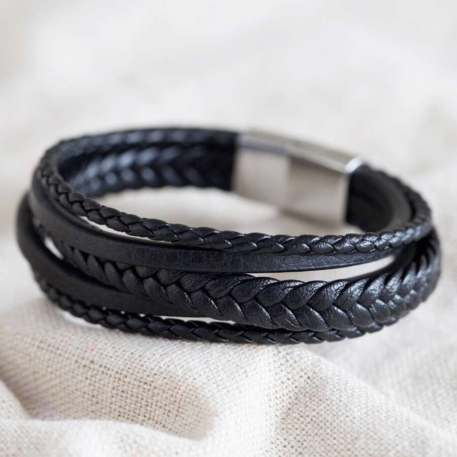 Men's Personalised Layered Leather Straps Bracelet | Lisa Angel