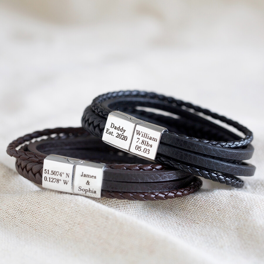 Men's Personalised Layered Leather Straps Bracelet | Lisa Angel