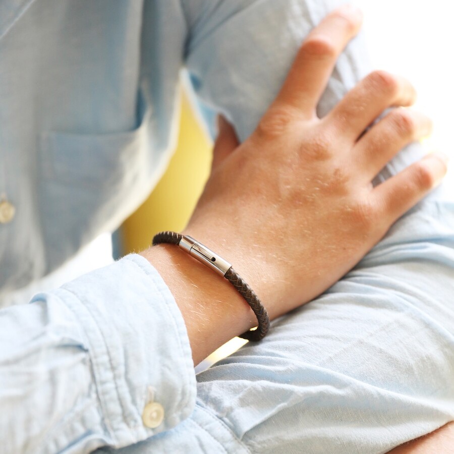 Men s Personalised Polished Leather Bracelet In Brown Lisa Angel men-s-personalised-polished-leather-bracelet-in-brown-lisa-angel