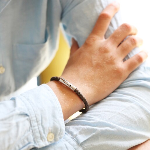 Men's Antiqued Leather Bracelet on Model