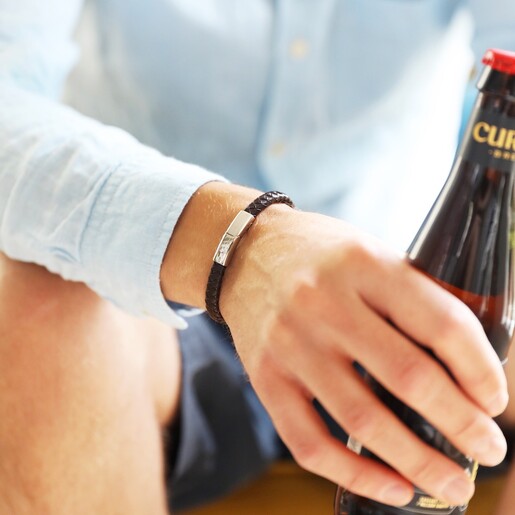 Lisa Angel Men's Brown Woven Bracelet with Shiny Clasp on Model