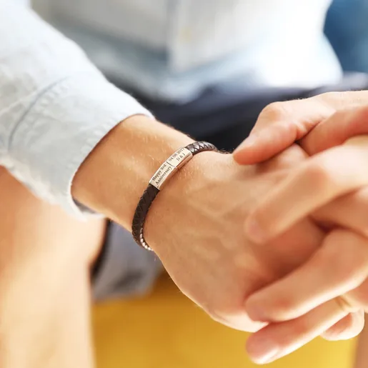 Model Wearing Men's Personalised Anniversary Woven Bracelet