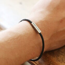 Men's Personalised Leather Cord and Bar Bracelet in Black