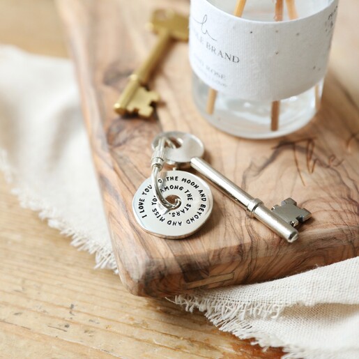 Meaningful Words Moon and Back Keyring in Silver