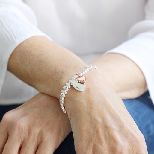 Model Wearing Personalised Beaded Hearts Bracelet From Lisa Angel