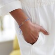 Model Wearing Third Eye Chakra Charm Bracelet with Blue Cord