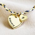 Close Up of Personalised Gold Heart Charm Woven Friendship Bracelet